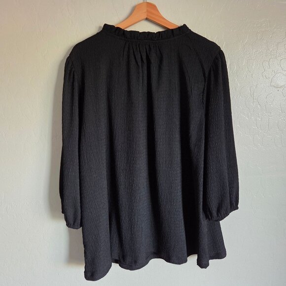 Rose + Olive Crinkle Puff Sleeve Tassel Tie Blouse V-Neck Black 2X Office Career - Picture 8 of 10